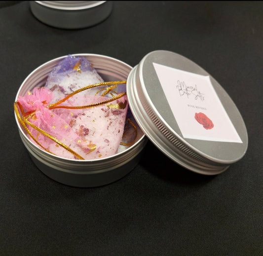 Rose Reverie Bath Tea Duo – Two Organza Bath Soaks in Reusable Tin | Rose Petal & Essential Oil | Vegan • Handmade