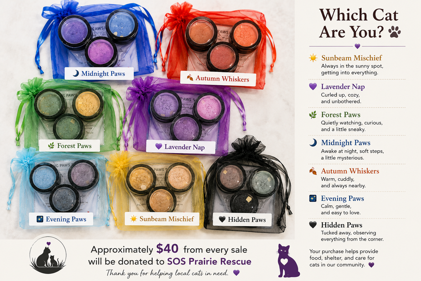 LIMITED EDITION CAT PERSONALITY TRIOS 🐾 SOS Prairie Rescue Fundraiser